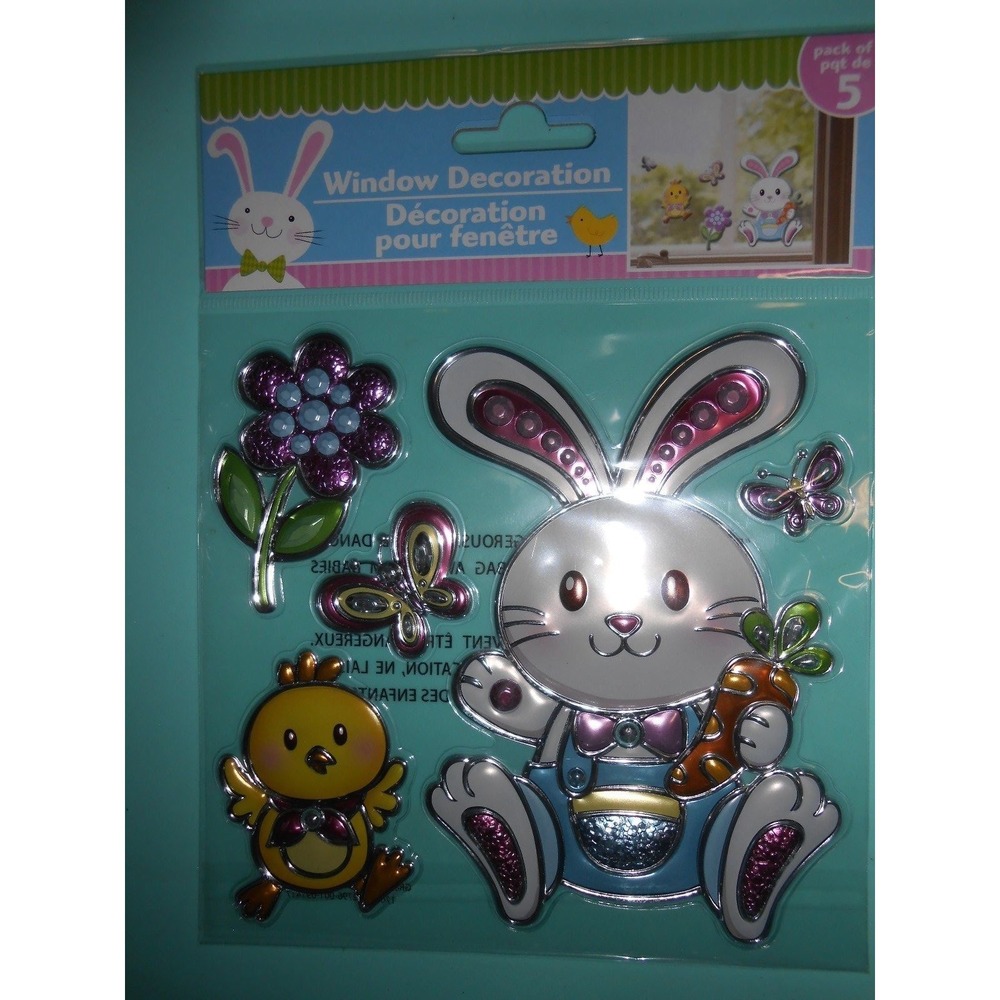 NEW FOIL Spring Easter Chick Boy Bunny Window Stickers Clings Decorations 5 pcs!